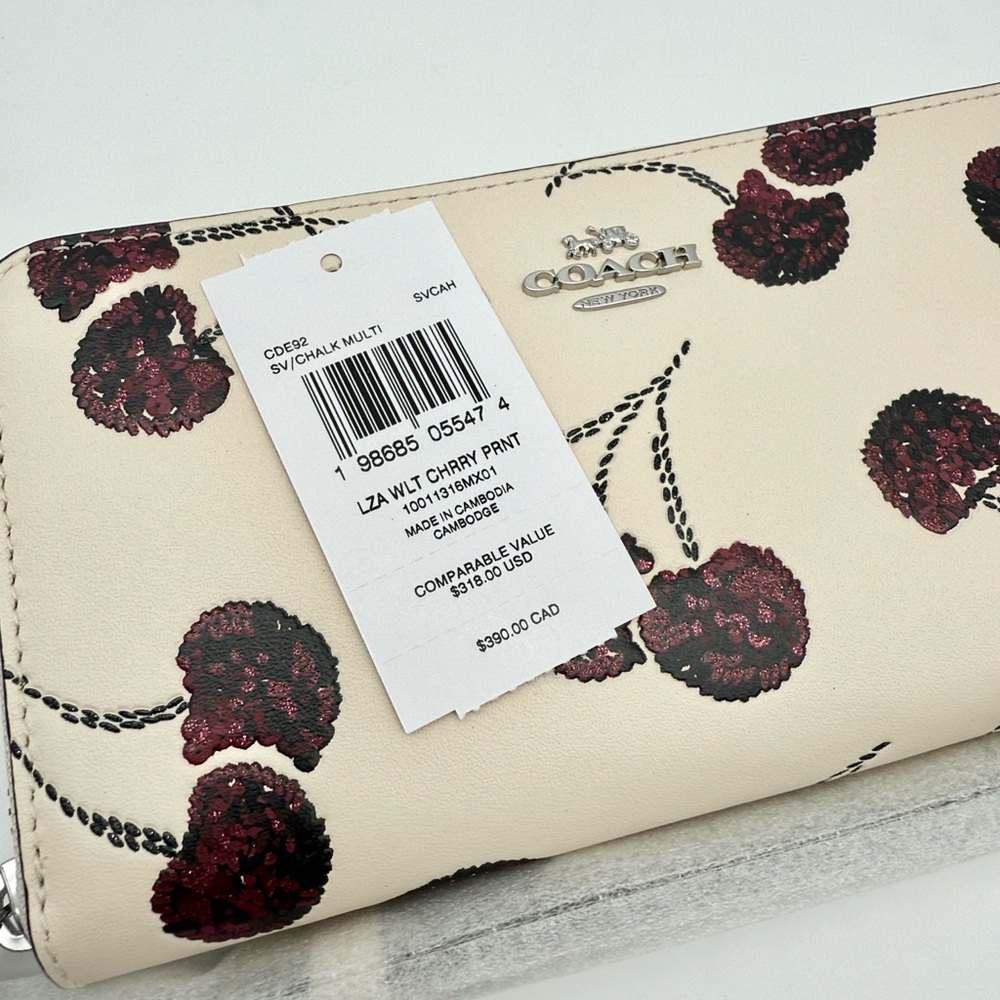 Coach Long Zip Around Wallet With Cherry Print Chalk - Picture 12 of 14